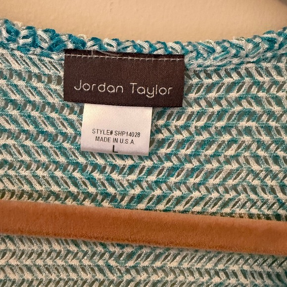 Jordan Taylor‎ Chevron Knit Beach Cover Up Teal White V Neck L - Picture 2 of 6